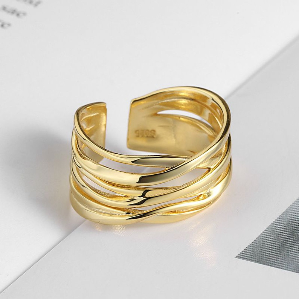 NEW Women's Yellow Gold-Plated Multi‎ Layer Ring, Adjustable